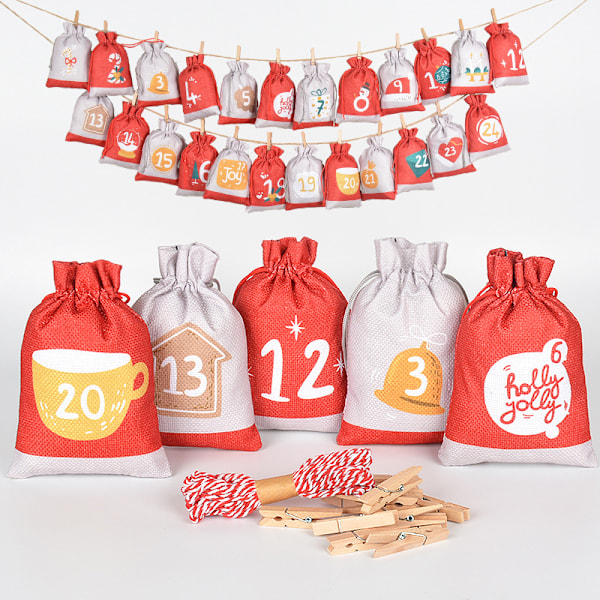 2023 New Christmas Linen Drawstring Bag Small Size Wholesale Gift Bag Digital Christmas Advent Calendar