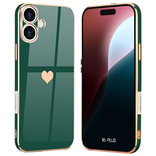 Case for iPhone 16 Plus - Silicone with heart pattern protection Shockproof Soft Slim Midnight green