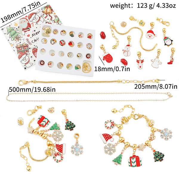 Christmas Bracelet Set Box 24 Countdown Calendar Advent Surprise Blind Box DIY