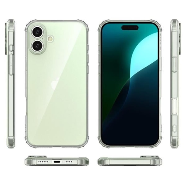 Etui til iPhone 16 med 2 herdet glass, beskyttelse 4 forsterkede hjørner transparent silikon