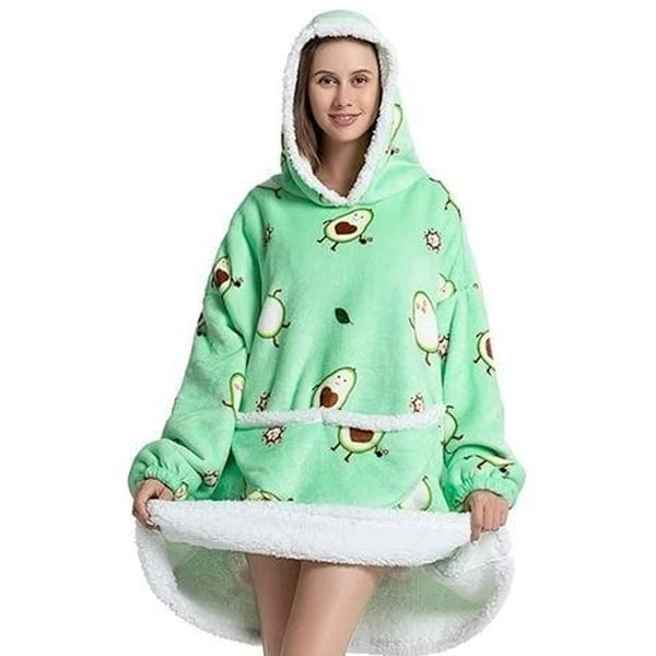 Blue Dream Big Cozy Cute Avocado Plaid Sleeve Sweater For Women Girl Soft And Warm Fluffy Flannel Hoodie Blanket (90cm)