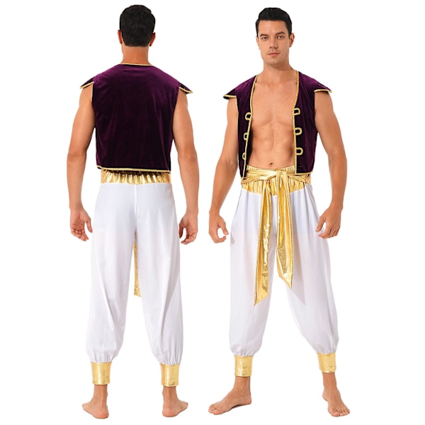 Miesten Halloween-asu Myyttinen Prinssi Aladdin Karnevaali Karnevaali Cosplay-juhla-asu Paljettireunainen liivi housuilla Vyöllä Laadukas Valkoinen B White B L