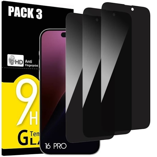 Lot-3 Anti-spy tempered glass for iPhone 16 Pro - Black protective glass