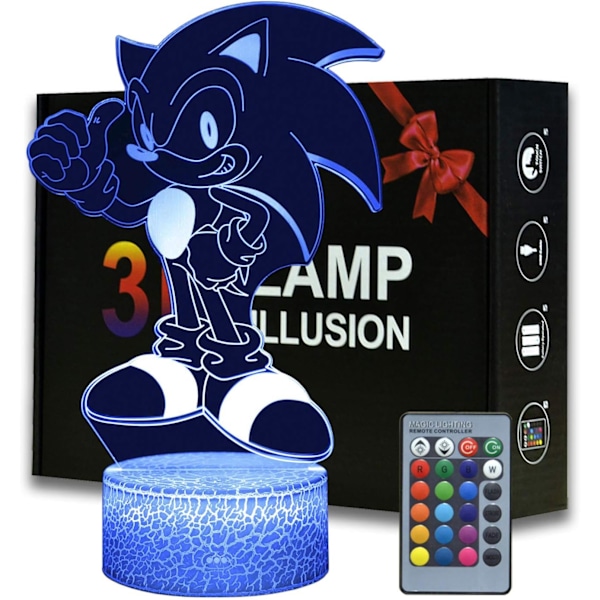 Sonic The Hedgehog 3D LED-pöytälamppu Yövalo Luku Lam,ZQKLA