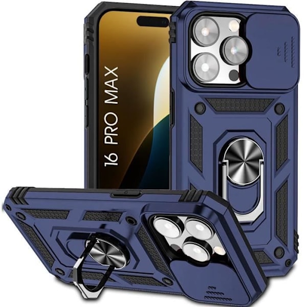 Case for iPhone 16 Pro Max - Ultra Durable Protection with Stand and Sliding Camera Cover - Navy Blue