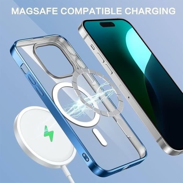 Etui til iPhone 16 med magnetisk cirkel, gennemsigtig TPU-beskyttelse, blå kromkant + 2 hærdede glas Blue