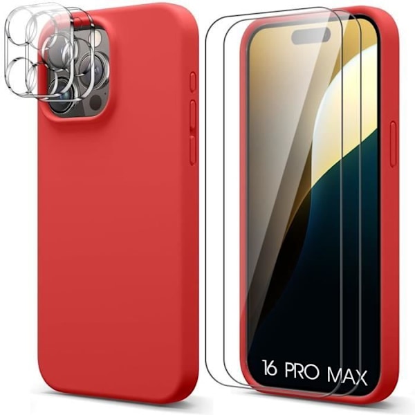 iPhone 16 Pro Max Case - Red TPU Cover + 2 Tempered Glass and 2 Rear Camera Covers