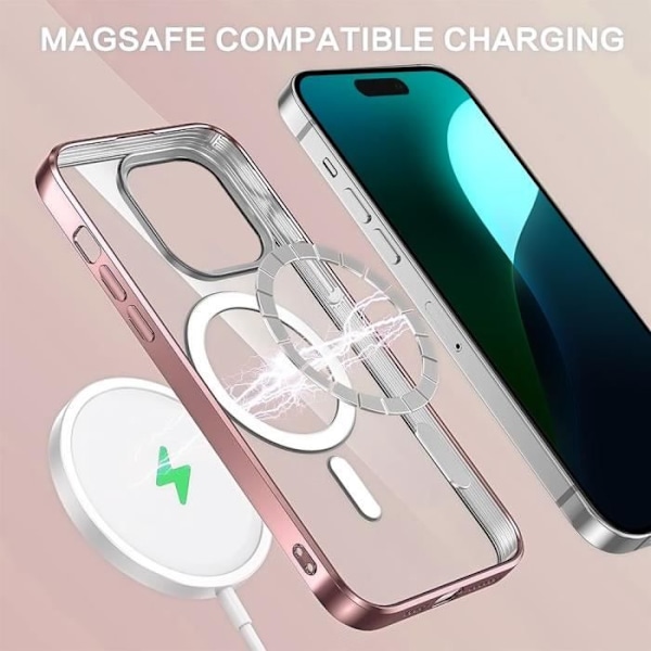 Etui til iPhone 16 med magnetisk sirkel + 2 herdet glass - Støtsikker beskyttelse Transparent skinnende kontur Rosa Pink