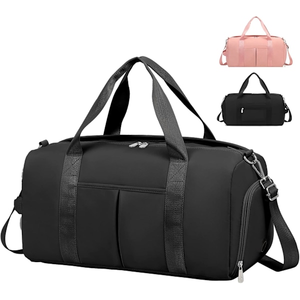 Gym bag for kvinner og menn, Liten sportsbag med våtpose og skofag, Reise duffel bag, Weekender