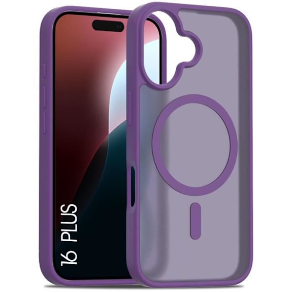 Etui til iPhone 16 Plus, Hybridbeskyttelse med mørklilla transparent magnetisk ring Dark purple