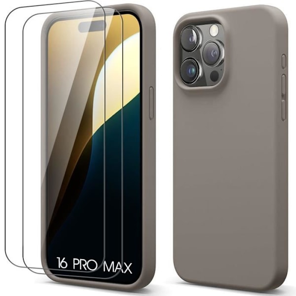 Case + 2 Tempered Glasses for iPhone 16 Pro Max, Soft Anti-Scratch Liquid Silicone Protection - Gray