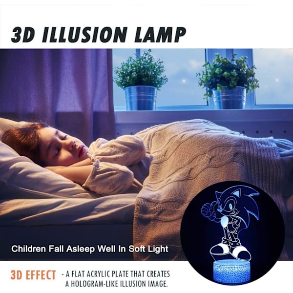 Sonic The Hedgehog 3D LED-pöytälamppu Yövalo Luku Lam,ZQKLA