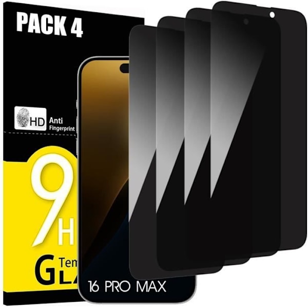 Lot-4 Anti-spy Tempered Glass Screen Protector for iPhone 16 Pro Max - Musta