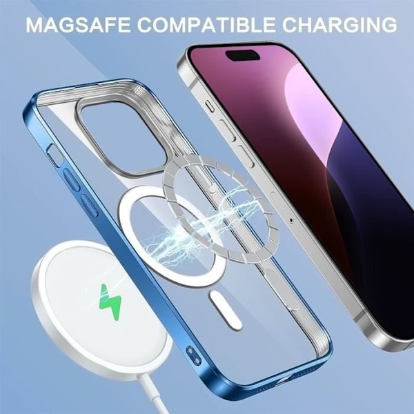 Etui til iPhone 16 Pro med magnetisk cirkel + 2 hærdede glas, transparent stødsikker beskyttelse Sølv Kontur