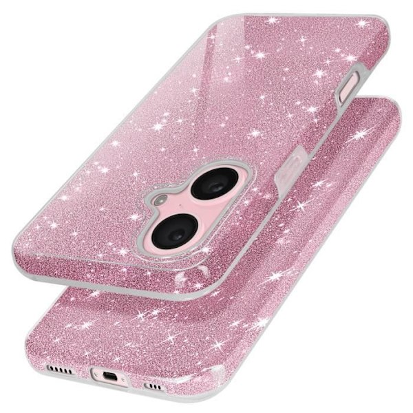 Glitterdeksel til iPhone 16 Plus i pudderrosa silikon og polykarbonat Pink