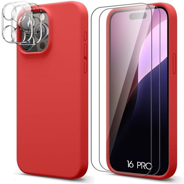 Case for iPhone 16 Pro - Red TPU protection + 2 tempered glasses and 2 rear camera protectors