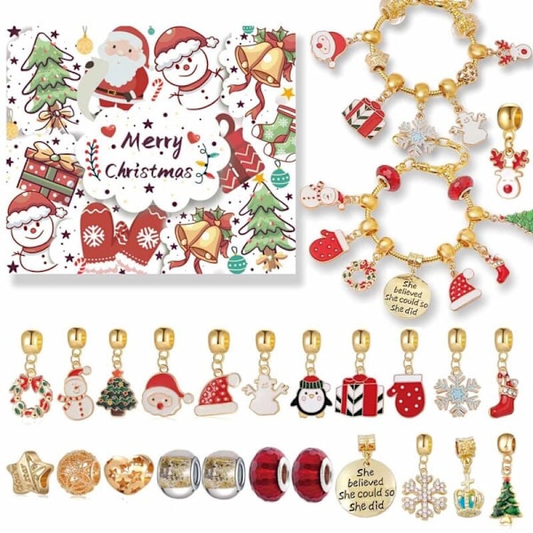 Christmas Calendar, Girls' Christmas 24 Days Countdown Calendar DIY Charm Bracelet Blind Box, 22 Charm Beads,B