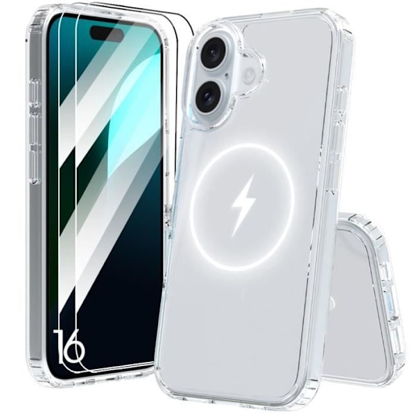 Case for iPhone 16 with magnetic circle + 2 transparent tempered glass screen protectors