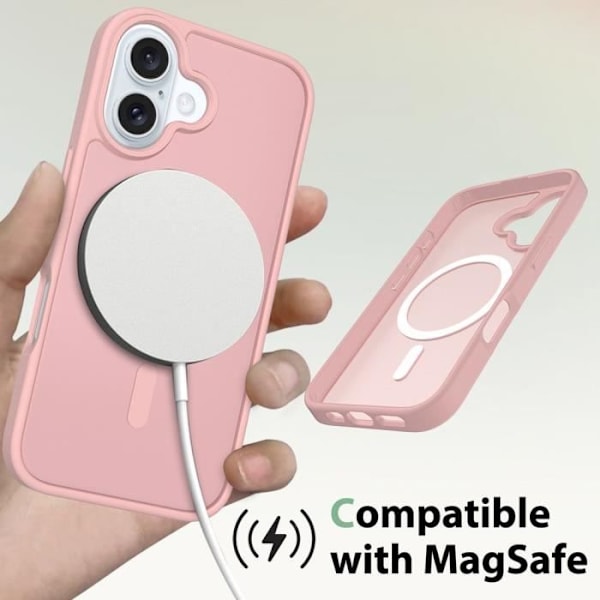 Etui og 2 hærdet glas til iPhone 16 Plus, beskyttelse med magnetisk ring - pink