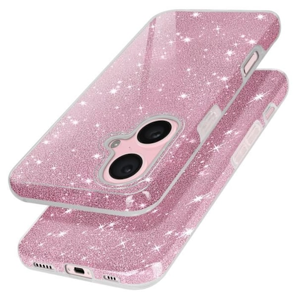 Glitterdeksel til iPhone 16 i pudderrosa silikon og polykarbonat Pink