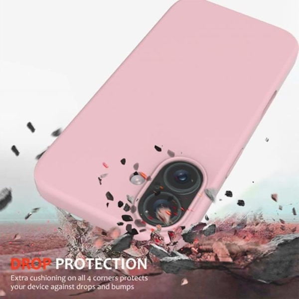 Etui og 2 hærdet glas til iPhone 16 Plus Flydende silikone blød let slank anti-ridse pink