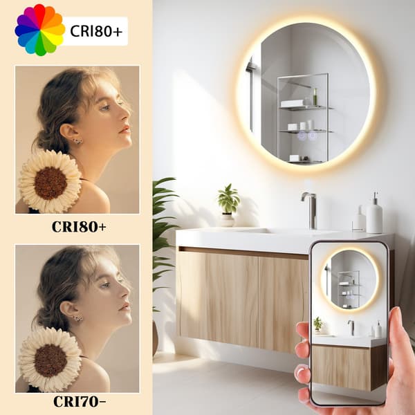 Badrumsspegel med Belysning Rund 50cm Badrumsspegel LED Väggspegel med Touchfunktion