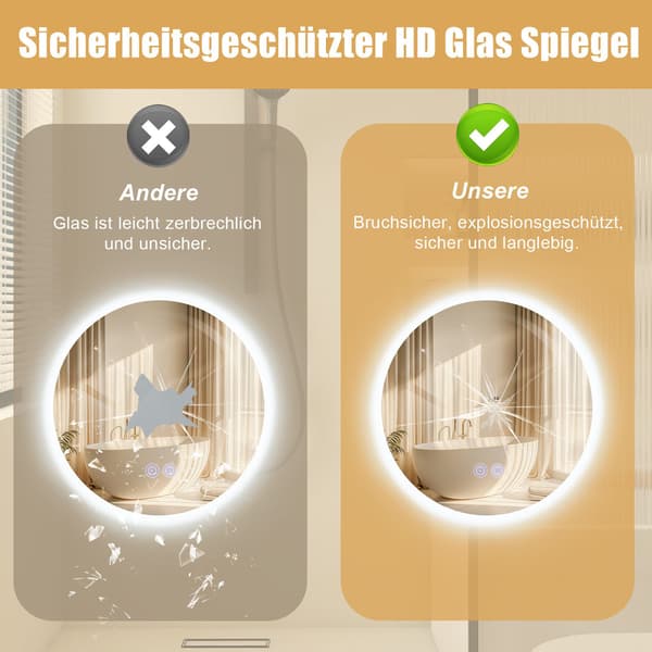 Badrumsspegel med Belysning Rund 50cm Badrumsspegel LED Väggspegel med Touchfunktion