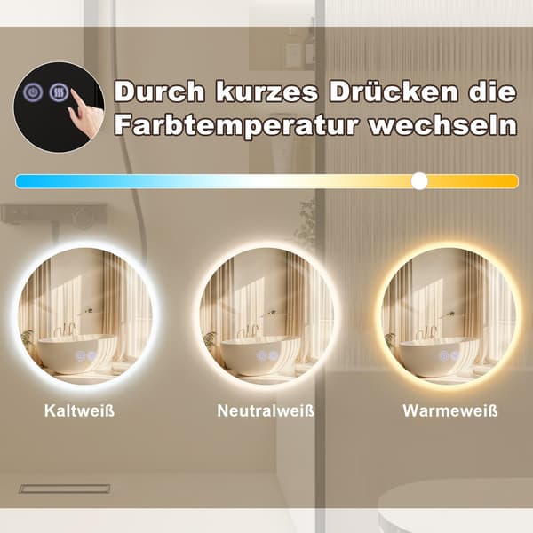 Badrumsspegel med Belysning Rund 50cm Badrumsspegel LED Väggspegel med Touchfunktion