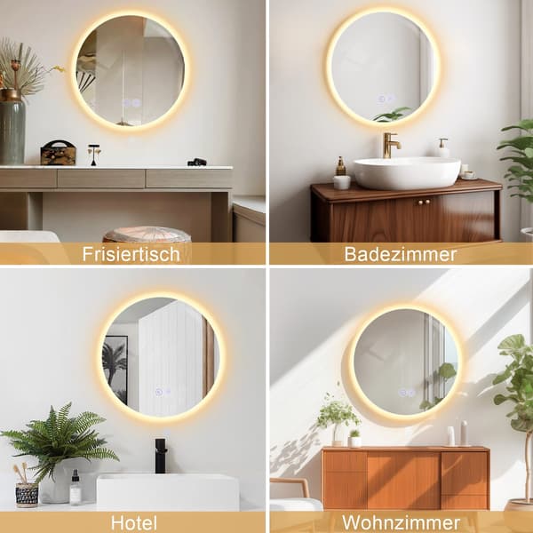 Badrumsspegel med Belysning Rund 50cm Badrumsspegel LED Väggspegel med Touchfunktion