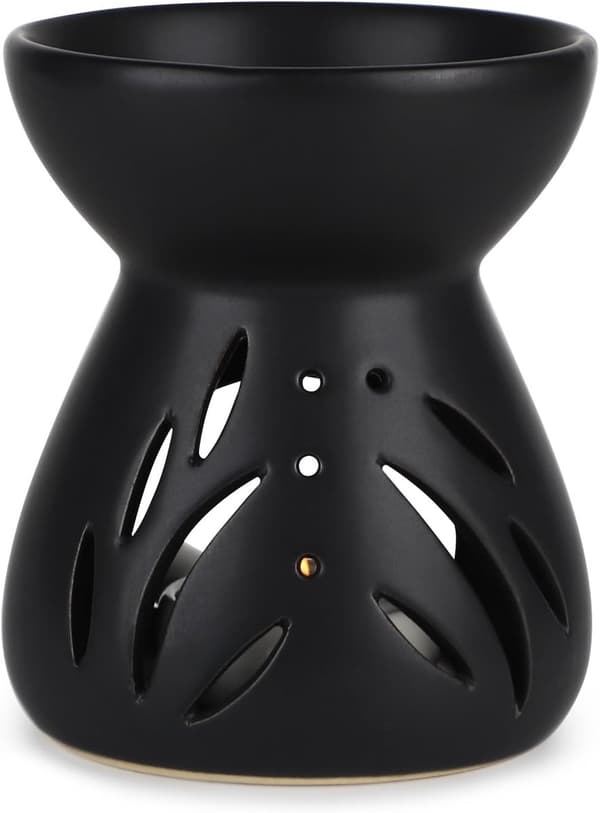 Keramisk aromaterapi lampe æterisk olie diffuser med lys ske dekor gave æterisk olie diffuser tragtformet aromaterapi diffuser (sort)
