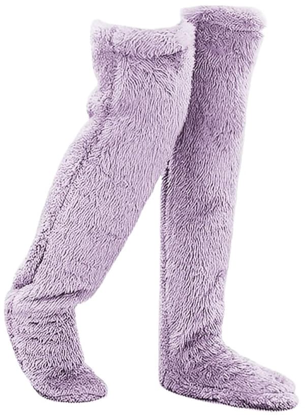 Fleece over-knee strømper til kvinder, et par, vinter høje varme benvarmere, lilla.