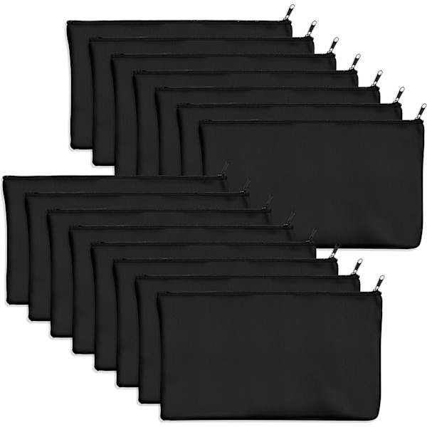 15 Pakker Håndværk Bomuld Lynlåssposer Kosmetik Opbevaringspose (Sort, 21 X 13Cm) Black