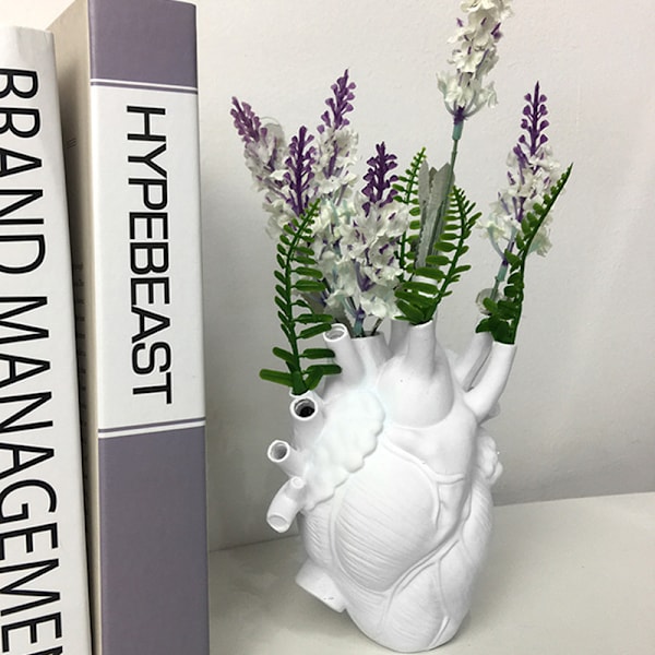 Hjärtformad Hartsblomkruka Anatomisk Hjärtstaty Kreativt Hantverk Prydnad För Hem Vardagsrum Balkong Dekoration Vit White L