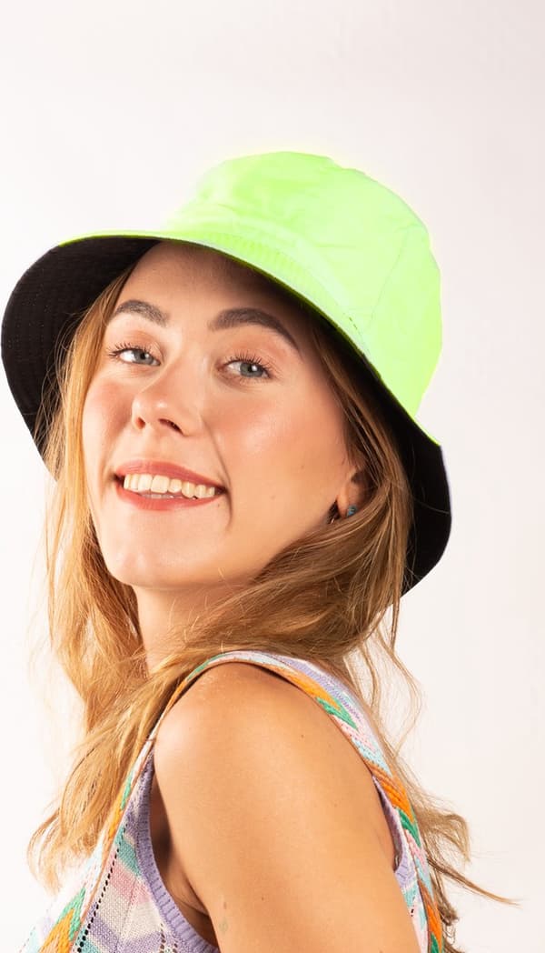 Bøttehatt - Solid 100 % bomull - UV-beskyttelse - Bøttehatt - Unisex - Vendbar - Lime