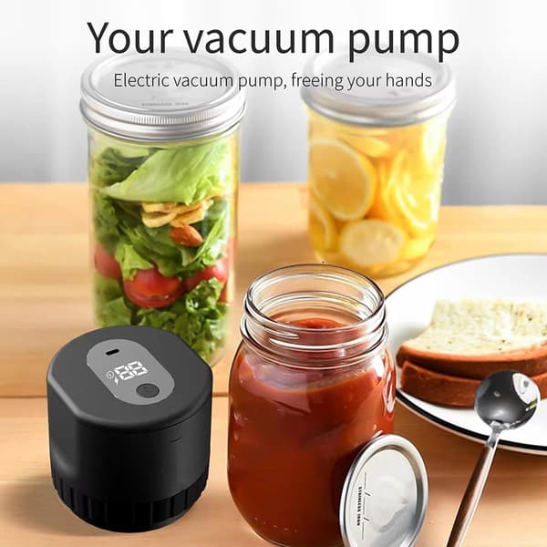 Multifunksjonelt vakuumforseglingssett, USB-oppladbart, med flaskeåpner, for matkonservering og fermentering.