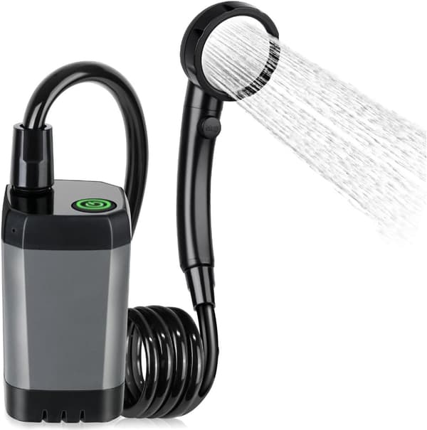Utomhus campingduschpump, 6000mAh, IPX7 vattentät, med temperaturdisplay, grå.