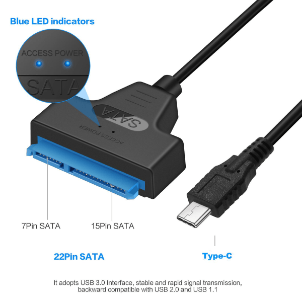 Typ-c till SATA-kabel för en enhet, extern mekanisk SSD SSD-enhet