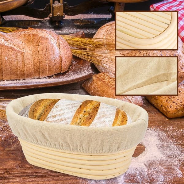 Todelt hævekurvsæt til baguetter, 34×10×5,5 cm, til surdejsbagning, beige.