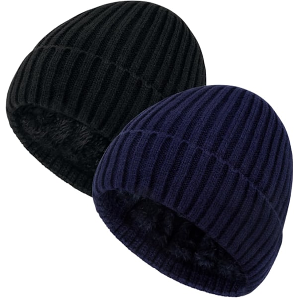 2-pak Slouch Beanie Strikket Lue Vinterlue Menn Kvinner Varmt Vinterlue Med Fleecefôr Unisex Gjenbrukbar A3 A3