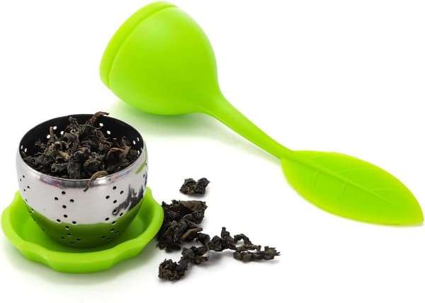 7-pack silikon teinfuser, söt lös teinfuser, finmaskig tesil med droppbricka, infuser för kopp och mugg