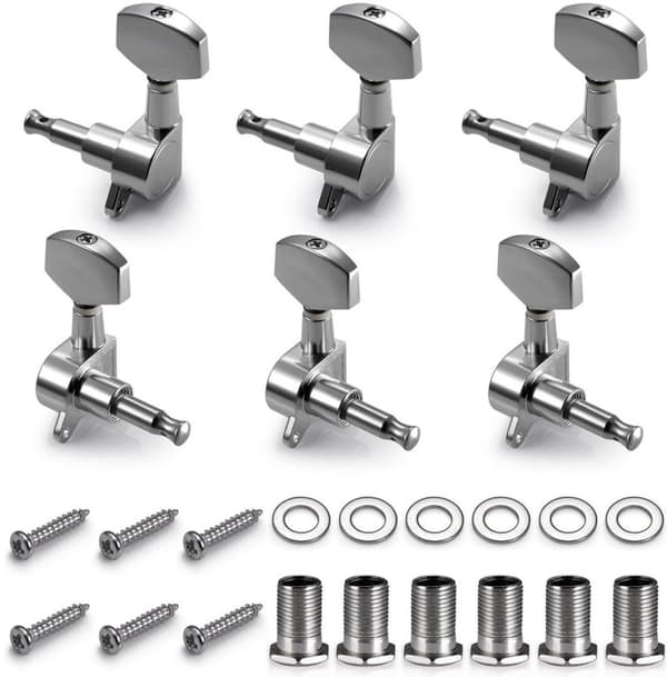 ING 6-delars gitarrhuvud - stämskruvar för gitarrhuvud (3 vänster + 3 höger) - silver