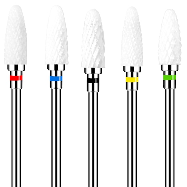 5-Piece Corn-Shaped Ceramic Nail Drill Bit Set, Professional 3/32 Inch Nail Cutter Bits for Manicure and Pedicure