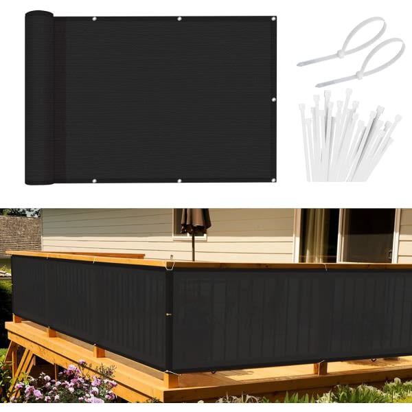 Balcony privacy screen wind and UV protection, 90 x 300 cm, black