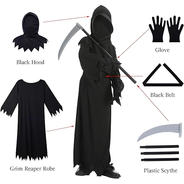 RAISEVERN Barn Dödsänglar Kostymer Halloween Dödsängel Ansiktslös för Pojkar och Flickor 8-14 År Gamla L