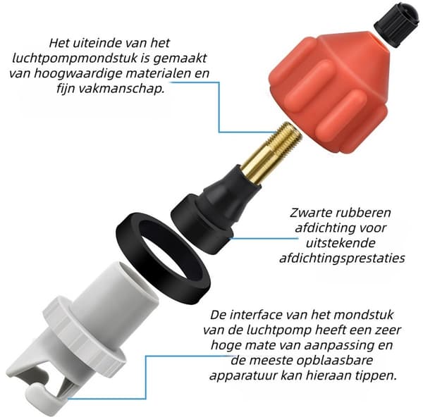 2-delt oppustelig Stand-Up Paddle Board (SUP) pumpeadapter - Paddle Board ventil til kajak ventil adapter - Bilpumpe oppustningsadapter - Sort