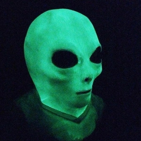 Selvlysende Alien Maske med Grøn Alien Bøjelig Nøglering