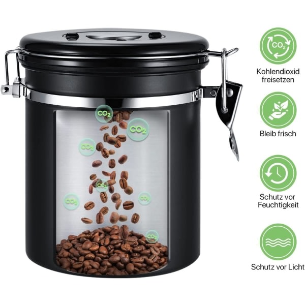 Kaffebehållare, rostfritt stål, arombehållare, isoleringsbehållare för kaffebönor, pulver, te, nötter, kakao