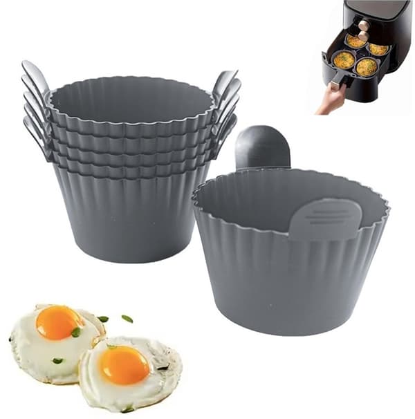 6-delt silikonformsett for airfryer, non-stick, for å lage egg, puddinger, muffins og cupcakes, grå.