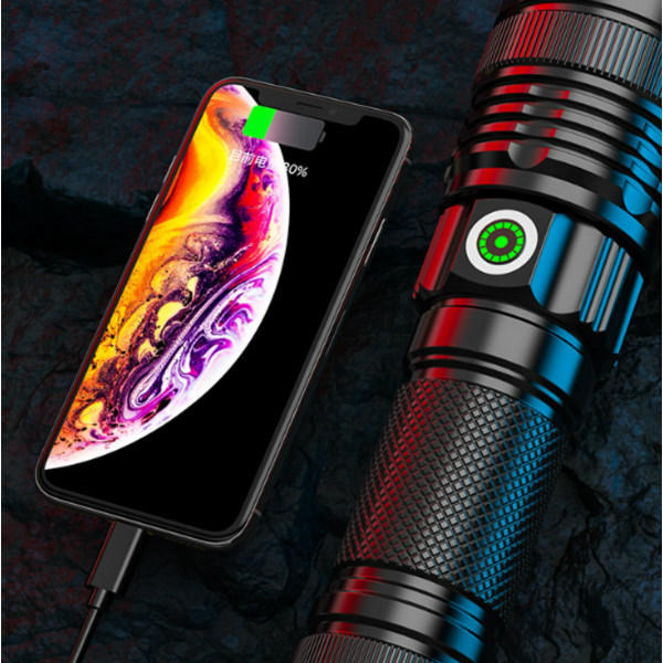 30W Vit Laser Starkt Ljus Lång Räckvidd Ficklampa USB Laddningsbar Zoom Utomhus Vattentät Äventyrs Ficklampa Taktisk Ficklampa