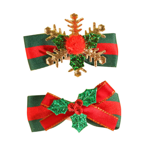 2pcs Children's Hair Clips Christmas Cute Bow Ties Christmas Snowflake Clip Headwear Accessories